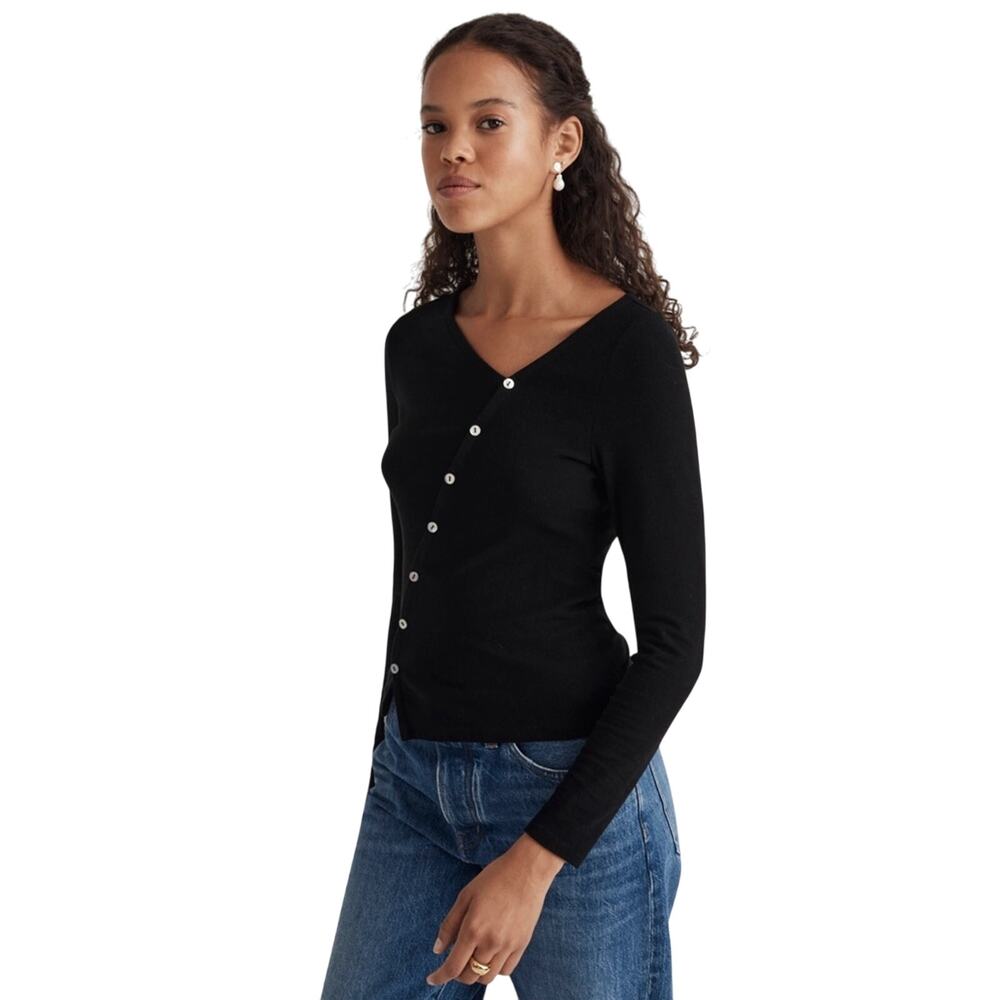 Madewell Asymmetrical Button-Front Cardigan Black Women’s size XS - Picture 10 of 12